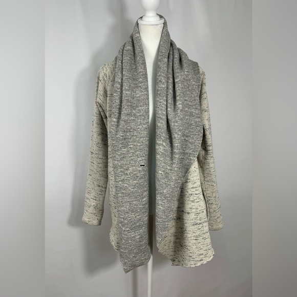 Lucky Brand Cardigan Sweater Fleece Lined Shawl Wrap Collar Chunky Cream Gray XS - Picture 7 of 16